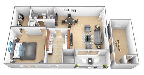 Floor plan for 1 bed, 1 bath, 563 sqft